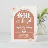 ボホウォームトーンアーチデイジーオネダーフルファースト誕生日 招待状 (スタンド正面)