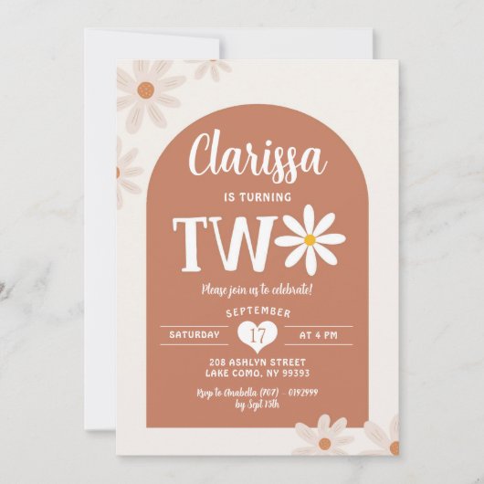 ボホウォームトーンアーチ70のデイジー第2誕生日 招待状 (正面)