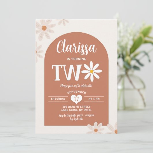 ボホウォームトーンアーチ70のデイジー第2誕生日 招待状 (スタンド正面)