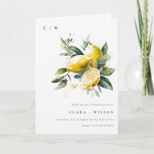 ボホウォー素朴タカラーイエローレモン庭園の結婚式 サンキューカード (正面)