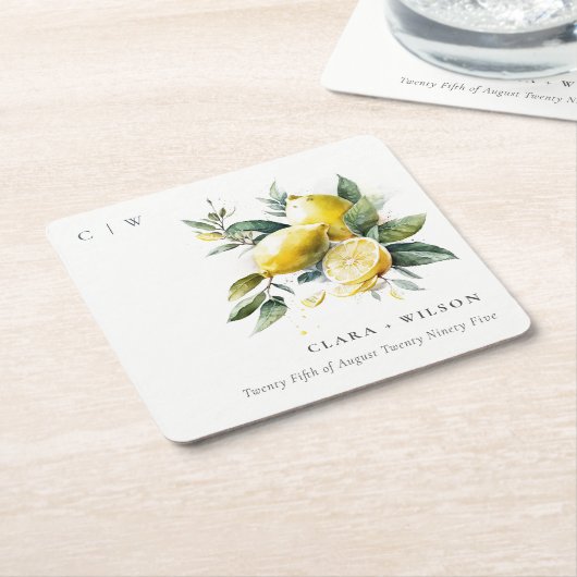 ボホウォー素朴タカラーイエローレモン庭園の結婚式 スクエアペーパーコースター (アングル)
