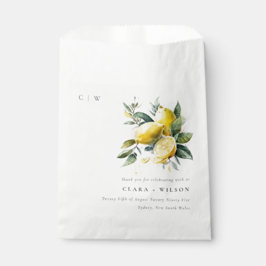 ボホウォー素朴タカラーイエローレモン庭園の結婚式 フェイバーバッグ (正面)