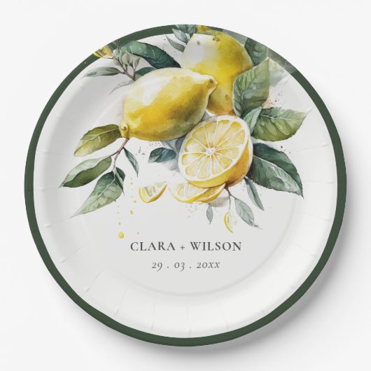 ボホウォー素朴タカラーイエローレモン庭園の結婚式 ペーパープレート (正面)
