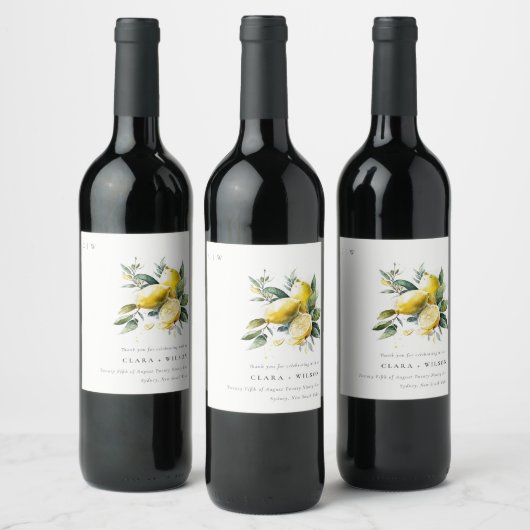 ボホウォー素朴タカラーイエローレモン庭園の結婚式 ワインラベル (ボトル)