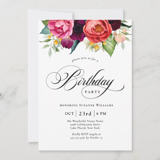 ボホウォー素朴トカラーフローラ誕生日パーティー 招待状 (正面)