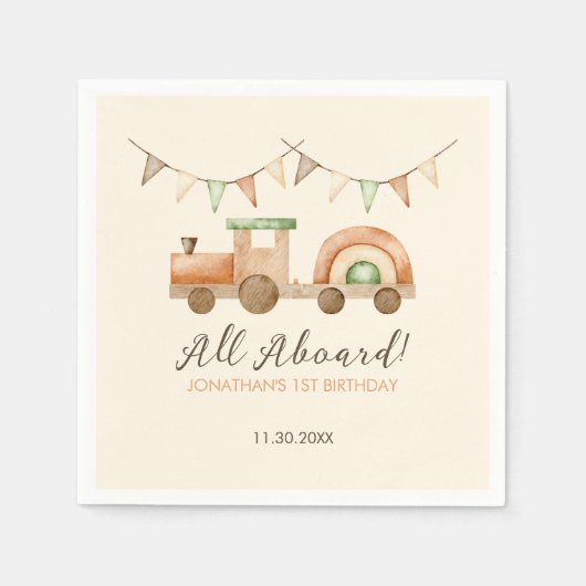 ボホウッドトレイン輸送子供の誕生日 スタンダードカクテルナプキン (正面)