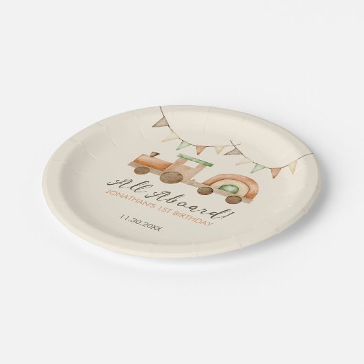 ボホウッドトレイン輸送子供の誕生日 ペーパープレート (アングル)