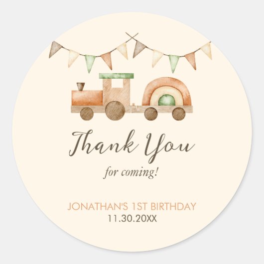 ボホウッドトレイン輸送子供の誕生日 ラウンドシール (正面)
