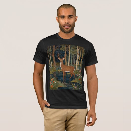 ボホウッドランドディアプリント素朴フォレストグリーナリー Tシャツ (正面フル)