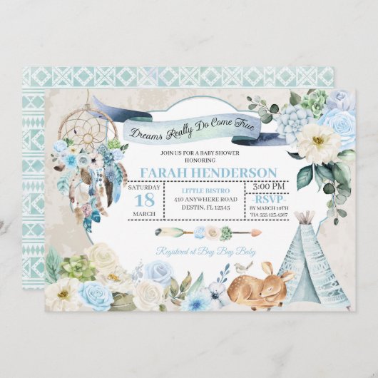 ボホウッドランドドリームキャッチャー赤ちゃんシャワー招待状 招待状 (正面/裏面)