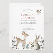 ボホウッドランド森林動物ベビーシャワー 招待状 (正面/裏面)