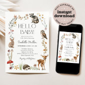 ボホウッドランド森林動物ベビーシャワー 招待状
