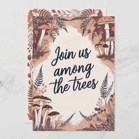 ボホウッドランド結婚のキノコとヘムのカード 招待状 (正面/裏面)