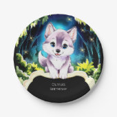 ボホウッドランド魅力的ウルフ誕生日 ペーパープレート (正面)