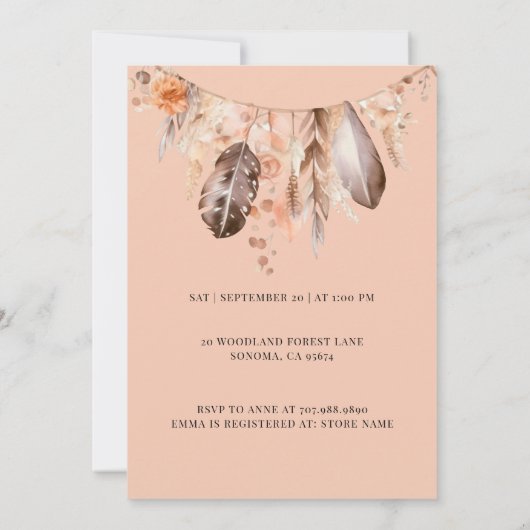 ボホウ素朴ウッドクリブボーイベビーシャワー招待状 招待状 (裏面)