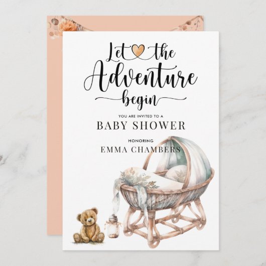 ボホウ素朴ウッドクリブボーイベビーシャワー招待状 招待状 (正面/裏面)