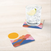 ボホエステティック抽象芸術ランドスケープマウンテンズブルー スクエアペーパーコースター (インサイチュ)