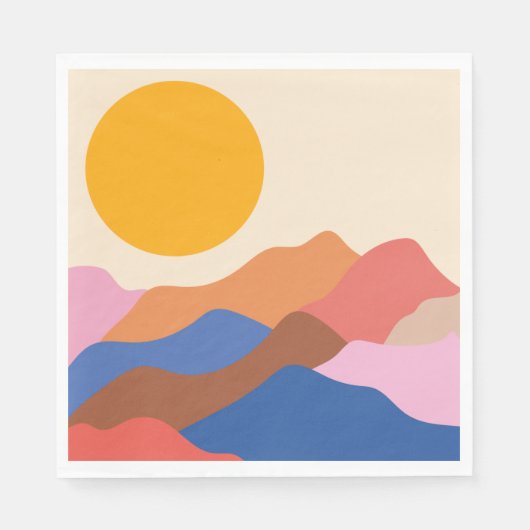 ボホエステティック抽象芸術ランドスケープマウンテンズブルー スタンダードランチョンナプキン (正面)