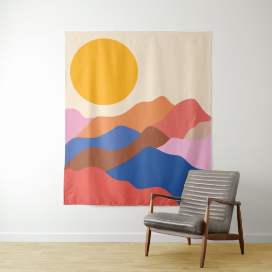 ボホエステティック抽象芸術ランドスケープマウンテンブルー   タペストリー (インサイチュ)