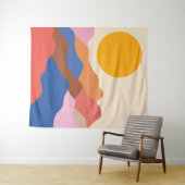 ボホエステティック抽象芸術ランドスケープマウンテンブルー   タペストリー (インサイチュ(横))