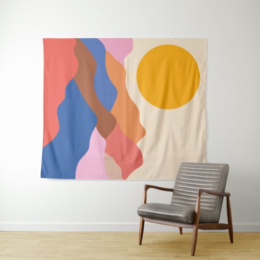 ボホエステティック抽象芸術ランドスケープマウンテンブルー   タペストリー (インサイチュ(横))