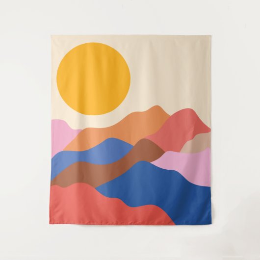 ボホエステティック抽象芸術ランドスケープマウンテンブルー   タペストリー (正面)