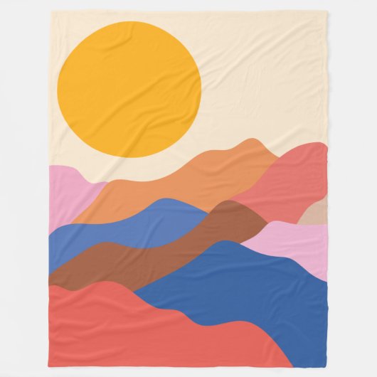 ボホエステティック抽象芸術ランドスケープマウンテンブルー フリースブランケット (正面)