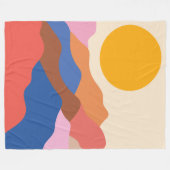 ボホエステティック抽象芸術ランドスケープマウンテンブルー フリースブランケット (正面(横))