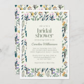 ボホエティックウォーターカラーワイルドフラワーブライダルシャワー 招待状 (正面/裏面)