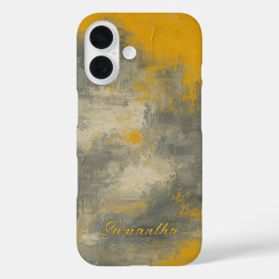 ボホエレガンス抽象芸術マスタード&グレーアート iPhone 16ケース