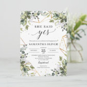 ボホエレガントの緑と金ゴールドのフレームのyes 招待状 (スタンド正面)