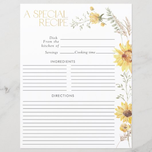 ボホエレガントひまわりブライダルシャワーレシピページ (裏面)