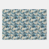 ボホエレガントほこりっぽい青とアイボリーの冬の花 ラッピングペーパーシート (正面3)