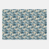 ボホエレガントほこりっぽい青とアイボリーの冬の花 ラッピングペーパーシート (正面)