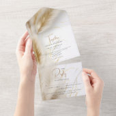 ボホエレガントアイボリーと金ゴールドパンパ オールインワン招待状 (貼ってはがせる)