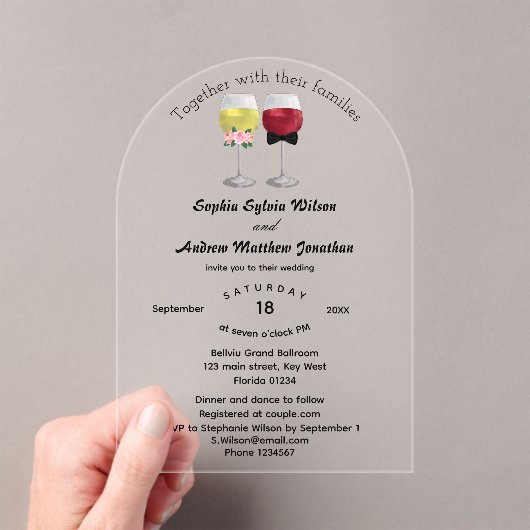 ボホエレガントアーチカップル結婚ワイン アクリル招待状 (インサイチュ (ポータブル))