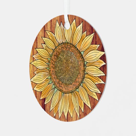 ボホエレガントア素朴ートファームハウスイエローサンフラワー メタルオーナメント (正面左)