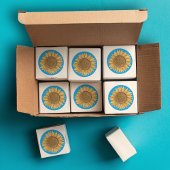 ボホエレガントイエローとブルーの水色ひまわり ラウンドシール