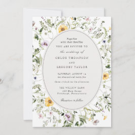 ボホエレガントイエローワイルドフラワー結婚の緑 招待状