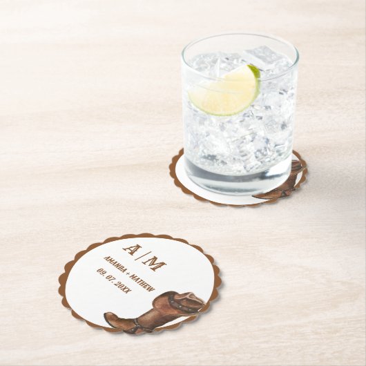 ボホエレガントウエスタンカウボーイ結婚の感謝 ペーパーコースター (インサイチュ)