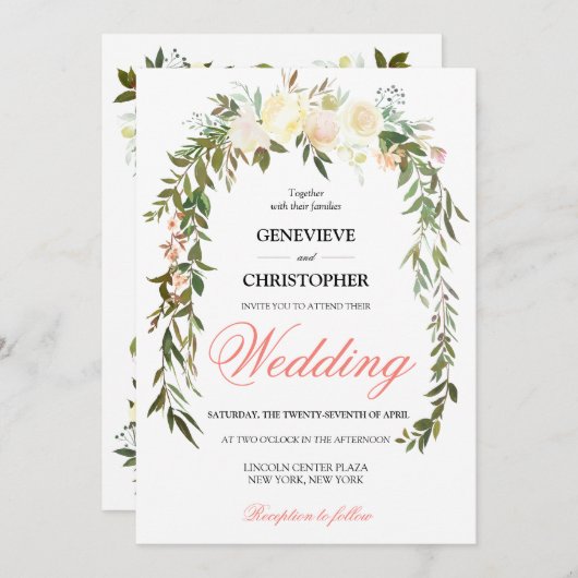 ボホエレガントウォーター色サンゴフローラ 招待状 (正面/裏面)