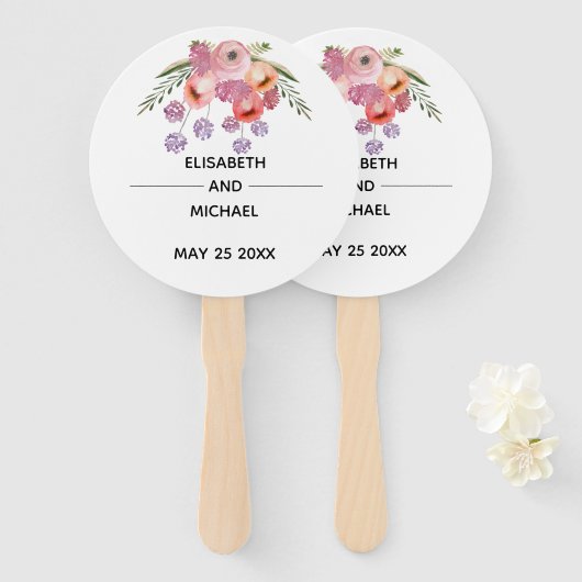 ボホエレガントウォーター色シックなフローラブーケ ハンドファン (正面&裏面)