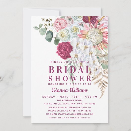 ボホエレガントウォーター色フローラブライダルシャワー 招待状 (正面)