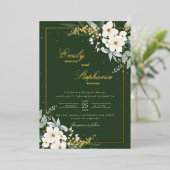 ボホエレガントウォーター色フローラブラック金ゴールドズ結婚 箔招待状 (立ち正面)