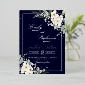 ボホエレガントウォーター色フローラブラック金ゴールドズ結婚 箔招待状 (立ち正面)