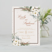 ボホエレガントウォーター色フローラブラック金ゴールドズ結婚 箔招待状 (立ち正面)