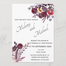 ボホエレガントウォーター色ロマンチックなフローラブーケ 招待状