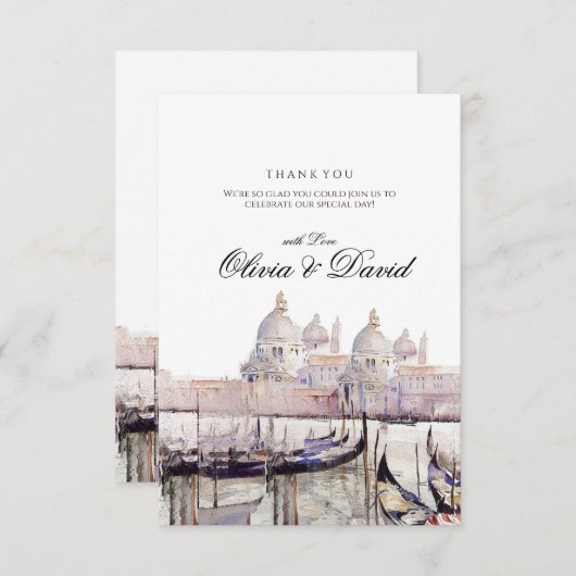 ボホエレガントウォーター色ヴェネツィアScript結婚's サンキューカード (正面/裏面)