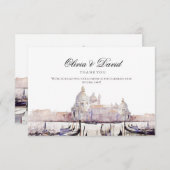 ボホエレガントウォーター色ヴェネツィアScript結婚's サンキューカード (正面/裏面)