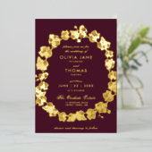 ボホエレガントオーキッドフローラリースブルゴーニュ結婚ーズ 箔招待状 (立ち正面)